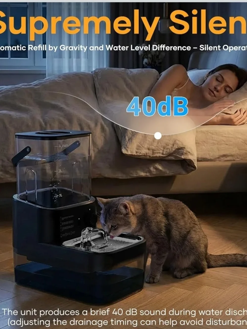 3L Wireless Cat Water Fountain Filterless Motion Sensor Stainless Steel 4000mAh